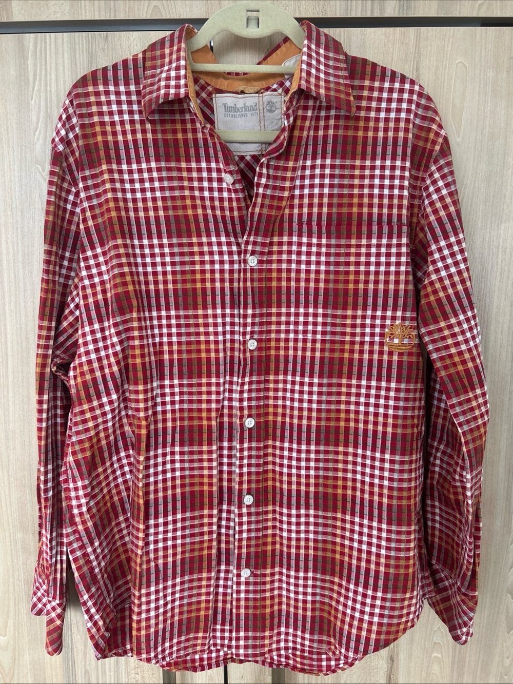 Timberland Men’s L Plaid Button Up Shirt Multicolor Long Sleeve Embroidered Logo